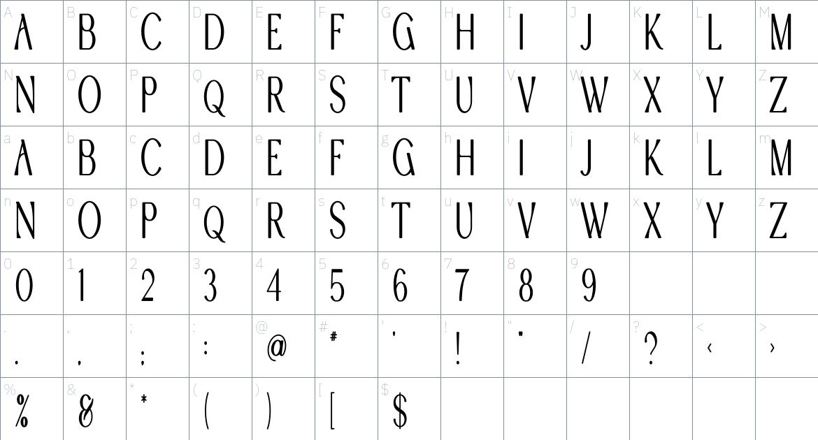 Clove font Character Map