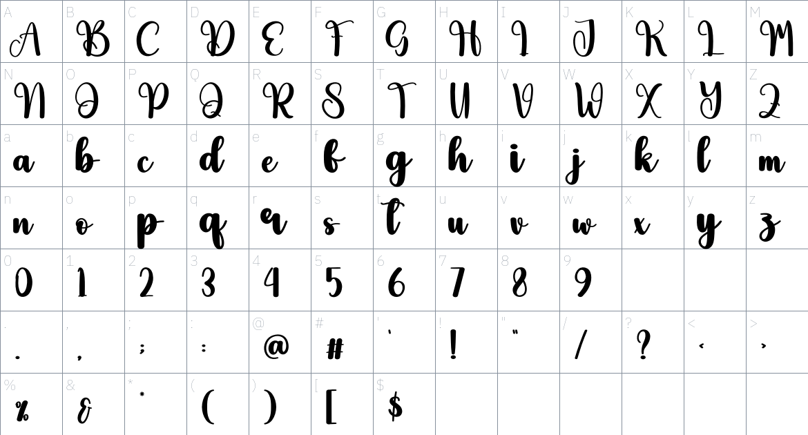 Sunshine Journey font Character Map