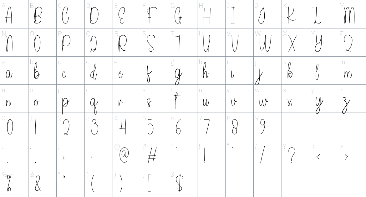 Blackstone font Character Map