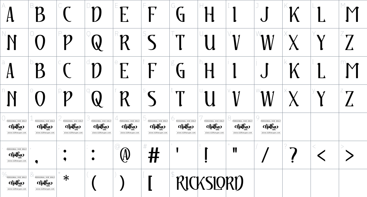 Ricksold font Character Map