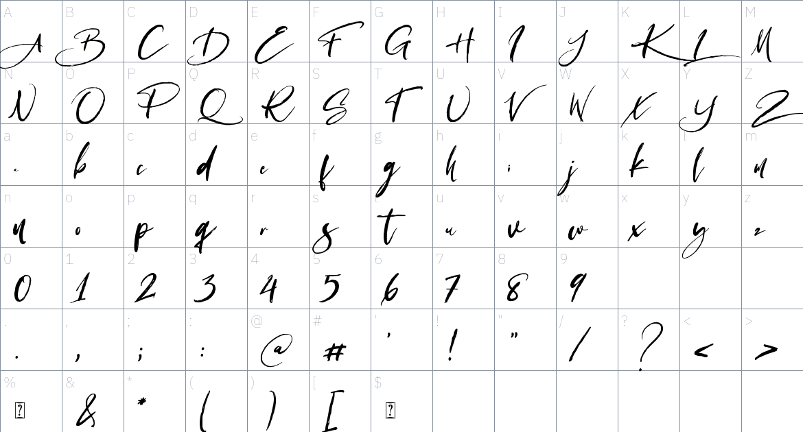 Antariksa Script font Character Map