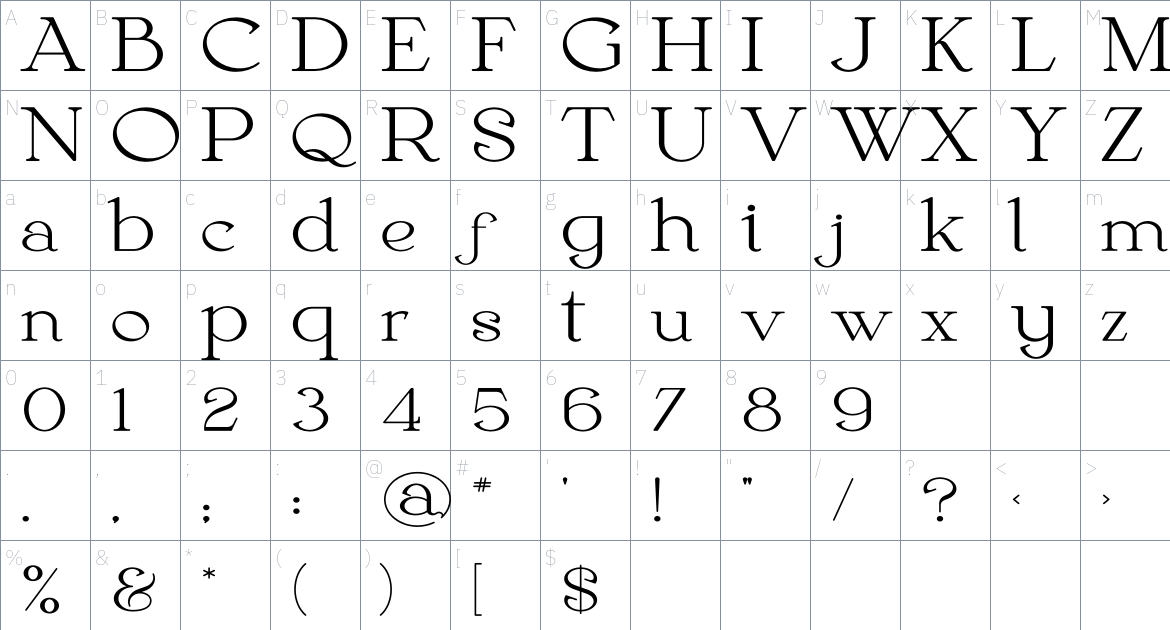 Bloom font Character Map