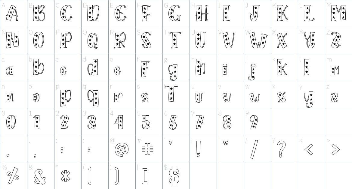 Christmas Stars font Character Map