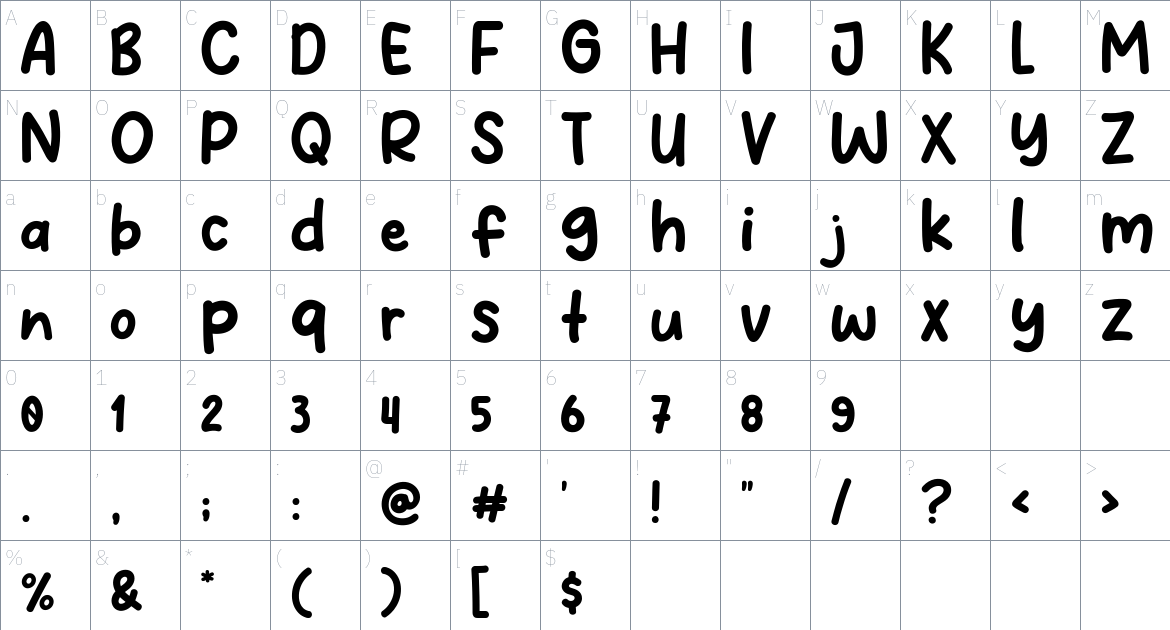 Abalone Smile font Character Map