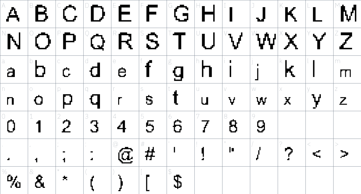 ThePixelateforAr font Character Map