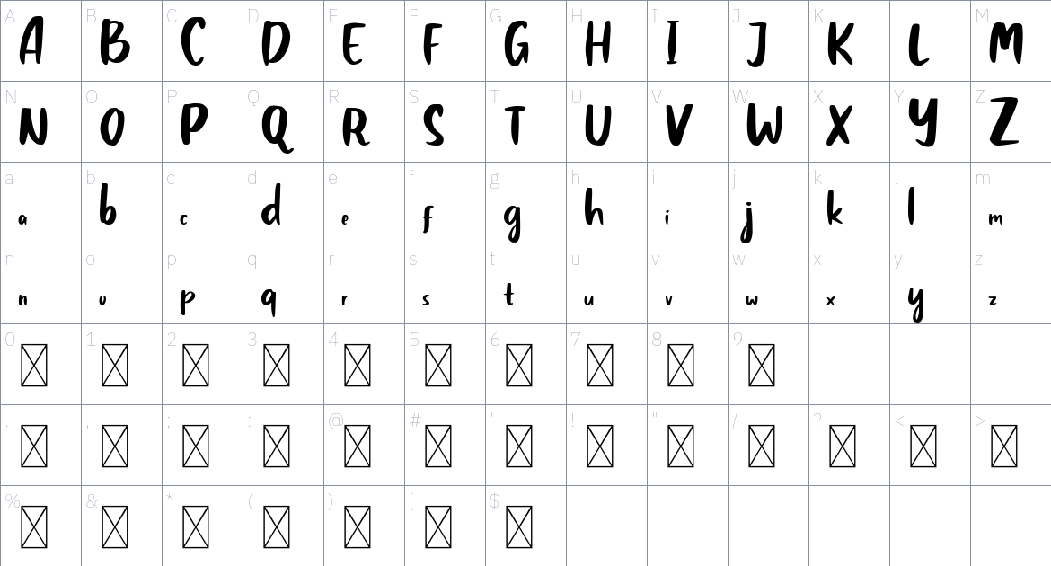 Claudey font Character Map