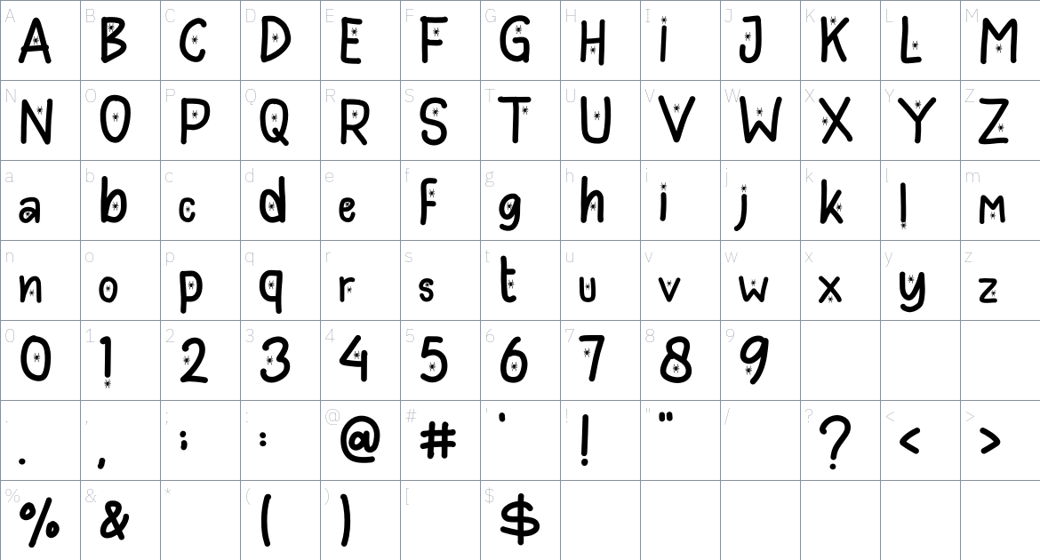 Hello Spider font Character Map