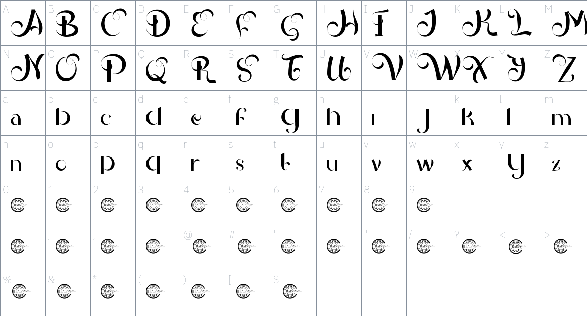 Velvet Cake font Character Map