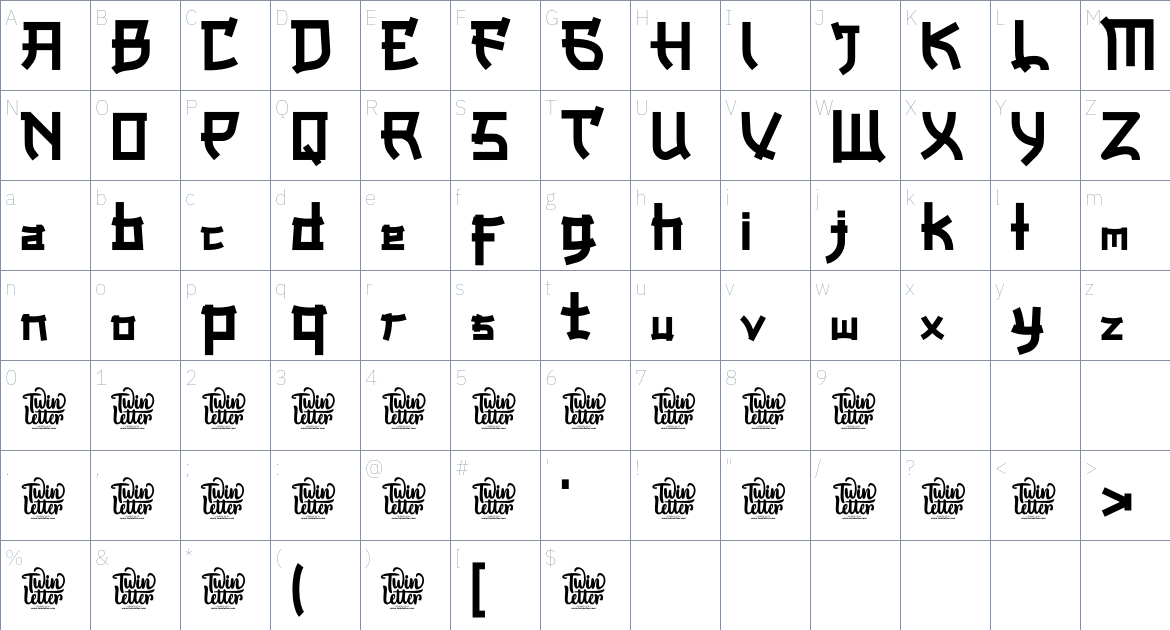 Onari font Character Map