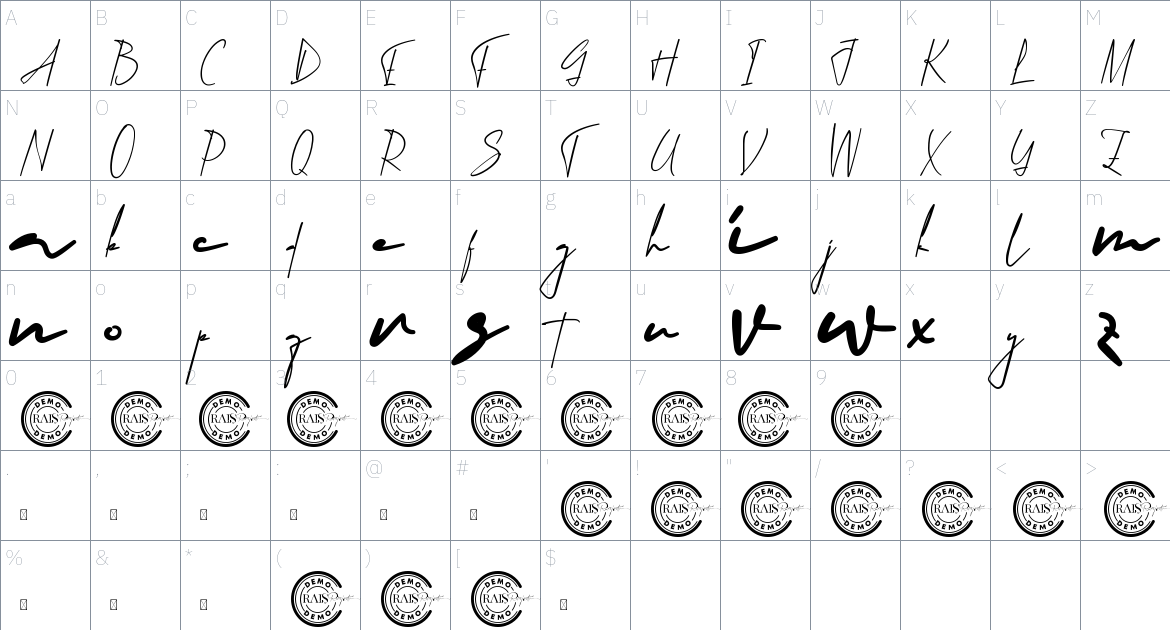 Musical Theater font Character Map