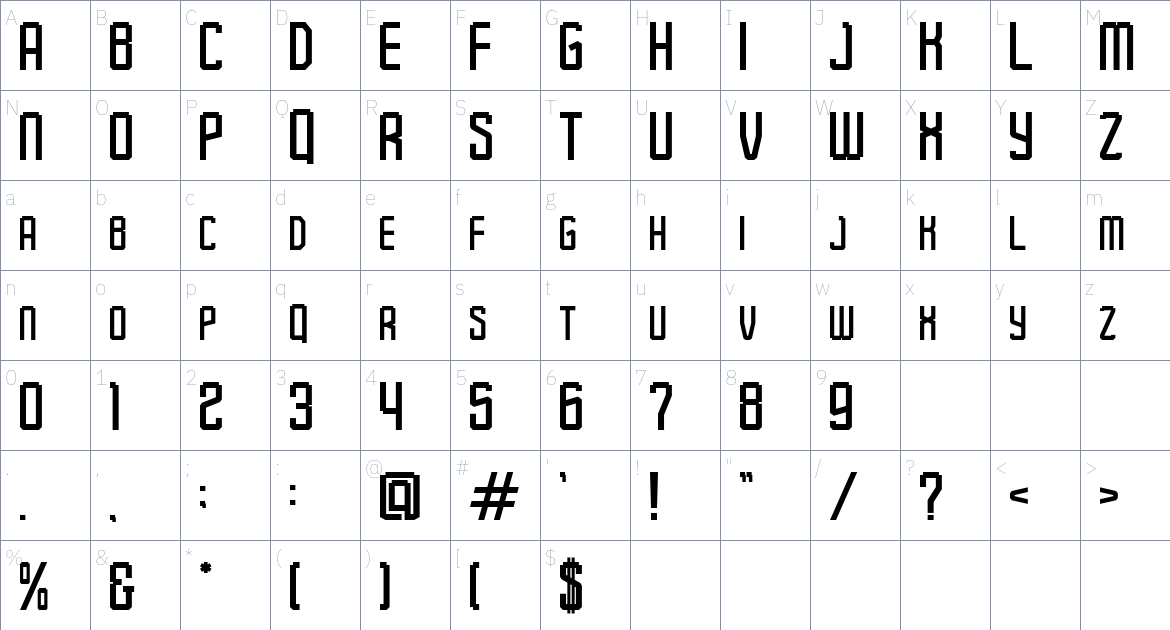 Pixel Sport font Character Map