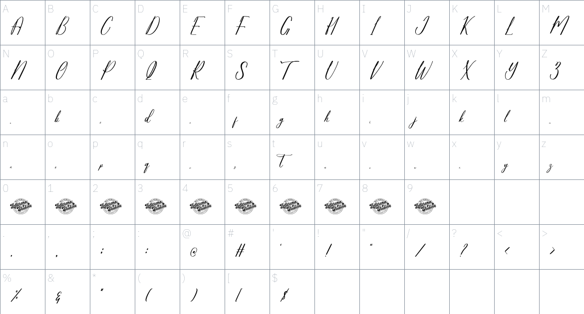 Marstezio font Character Map