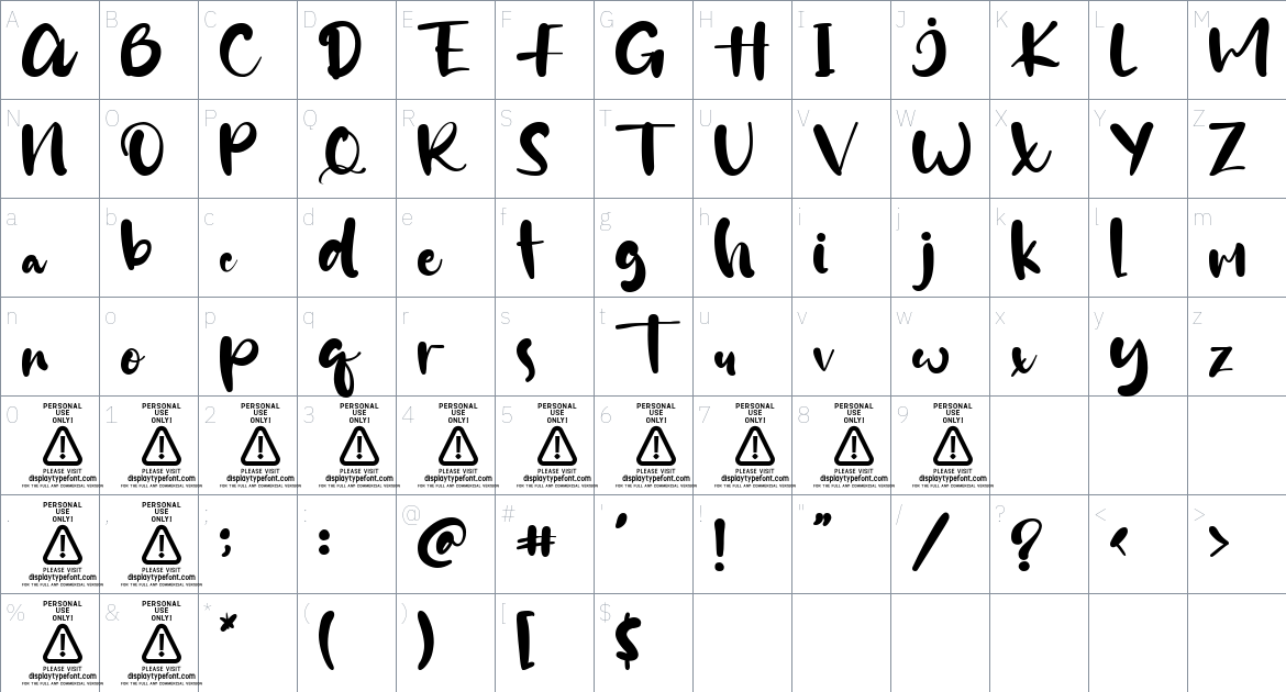 Grissham font Character Map