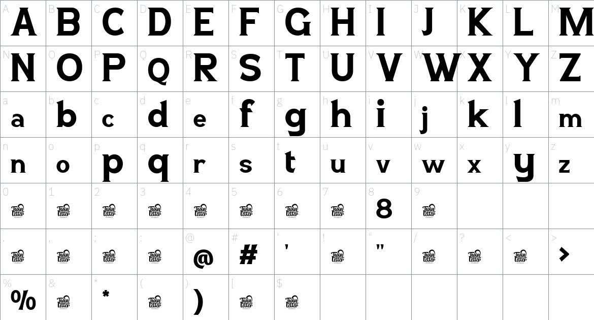 Latunner font Character Map