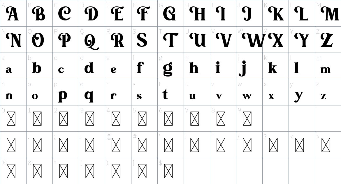 Alstoria Font font Character Map