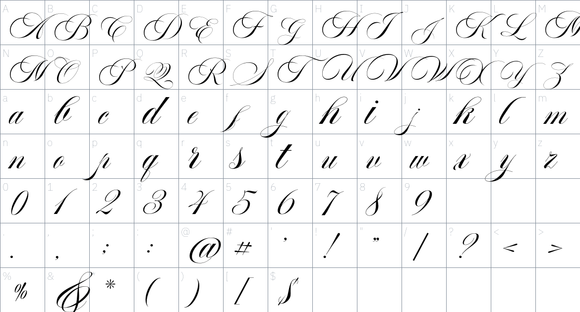 Aston Script font Character Map