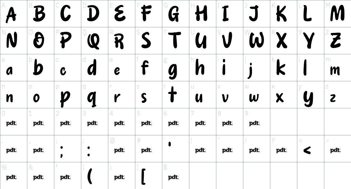 ANOWYtrial font Character Map