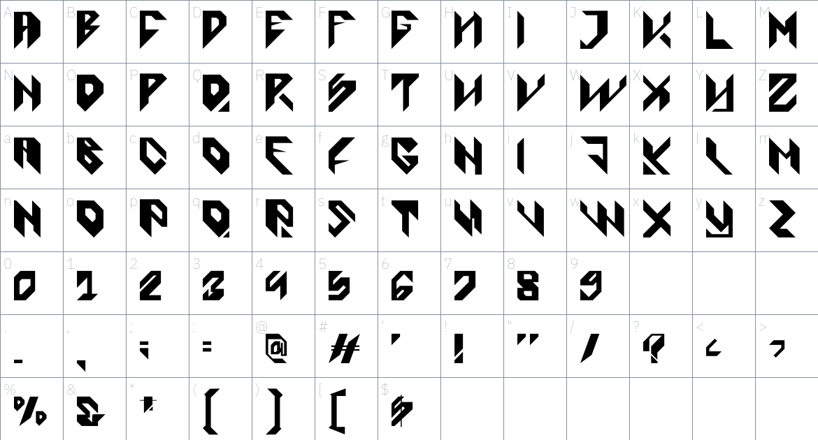 Cybestpunk font Character Map