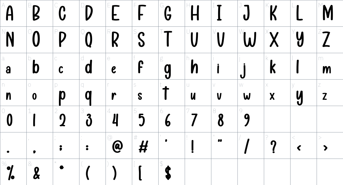 Snow Boarding font Character Map