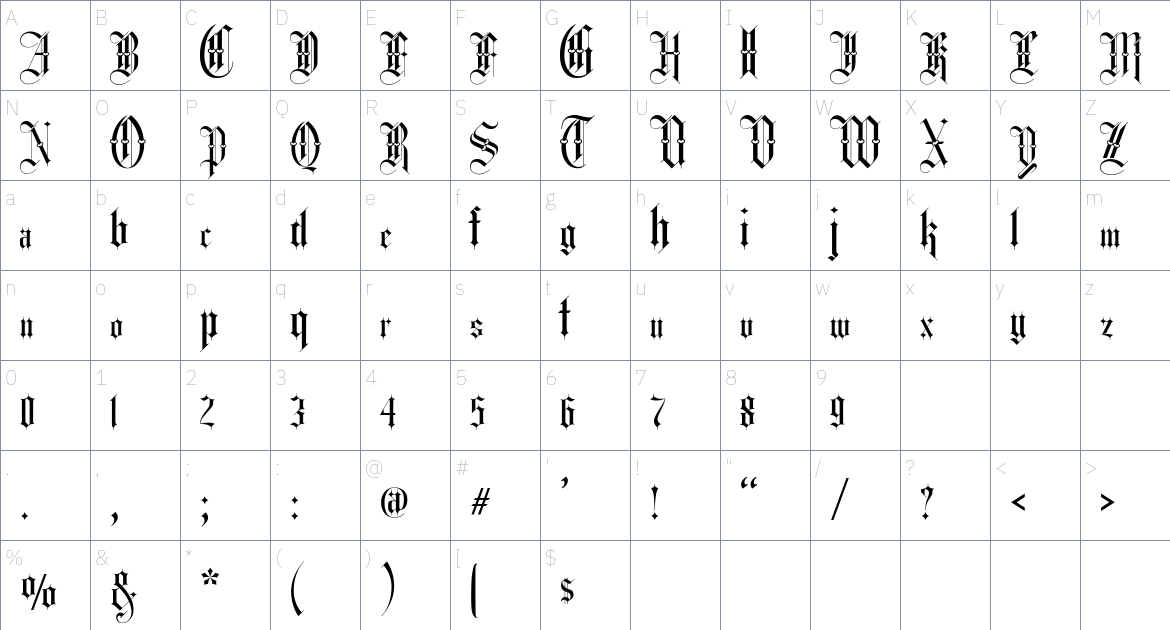 Hewalk font Character Map