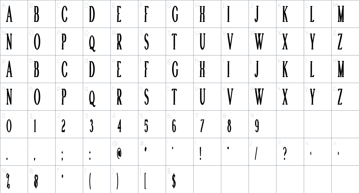 Cliff font Character Map