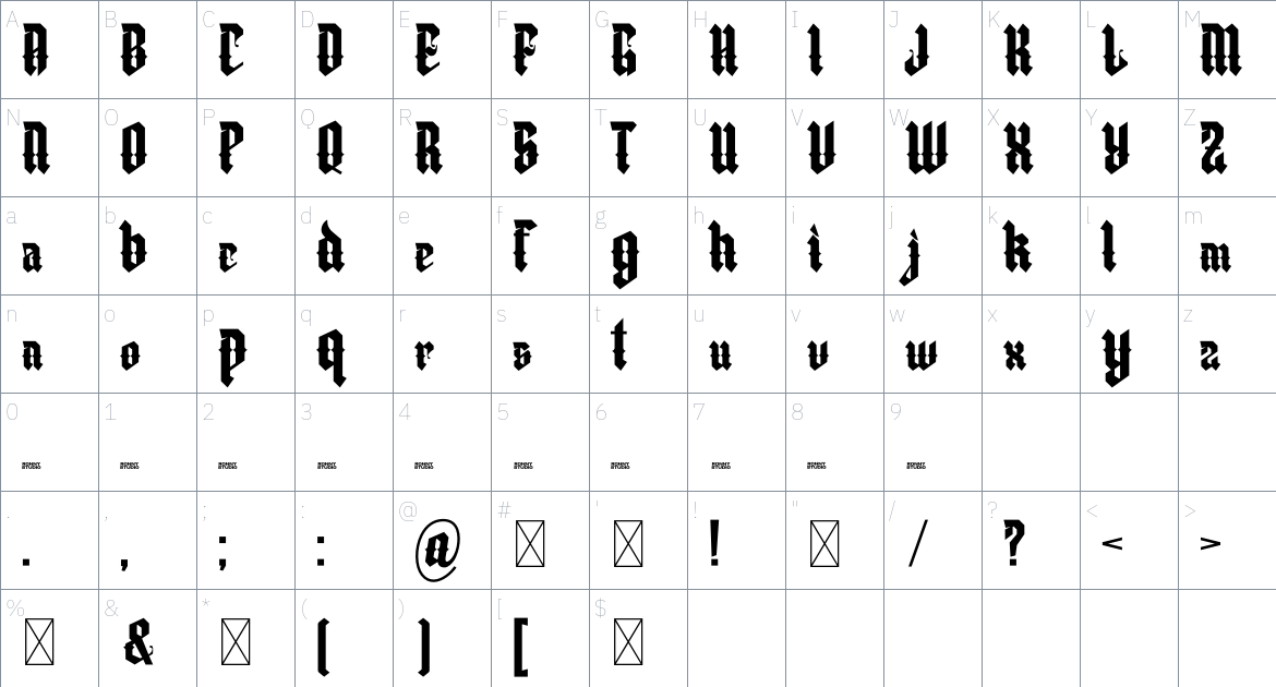 Matgard Font font Character Map