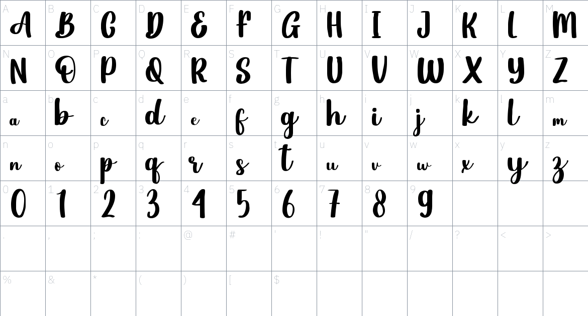 Sunlight Font font Character Map