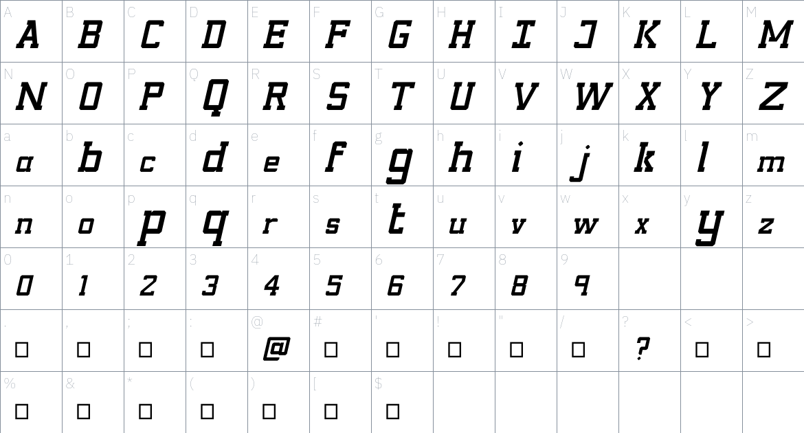 Phola Slab font Character Map