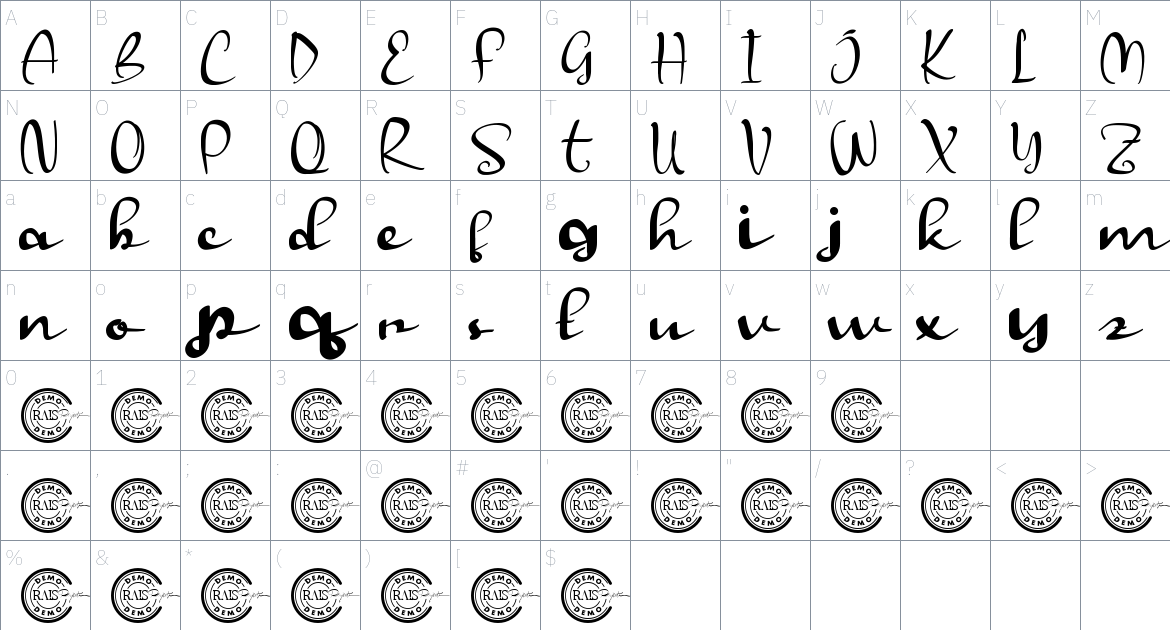 Away Stress font Character Map