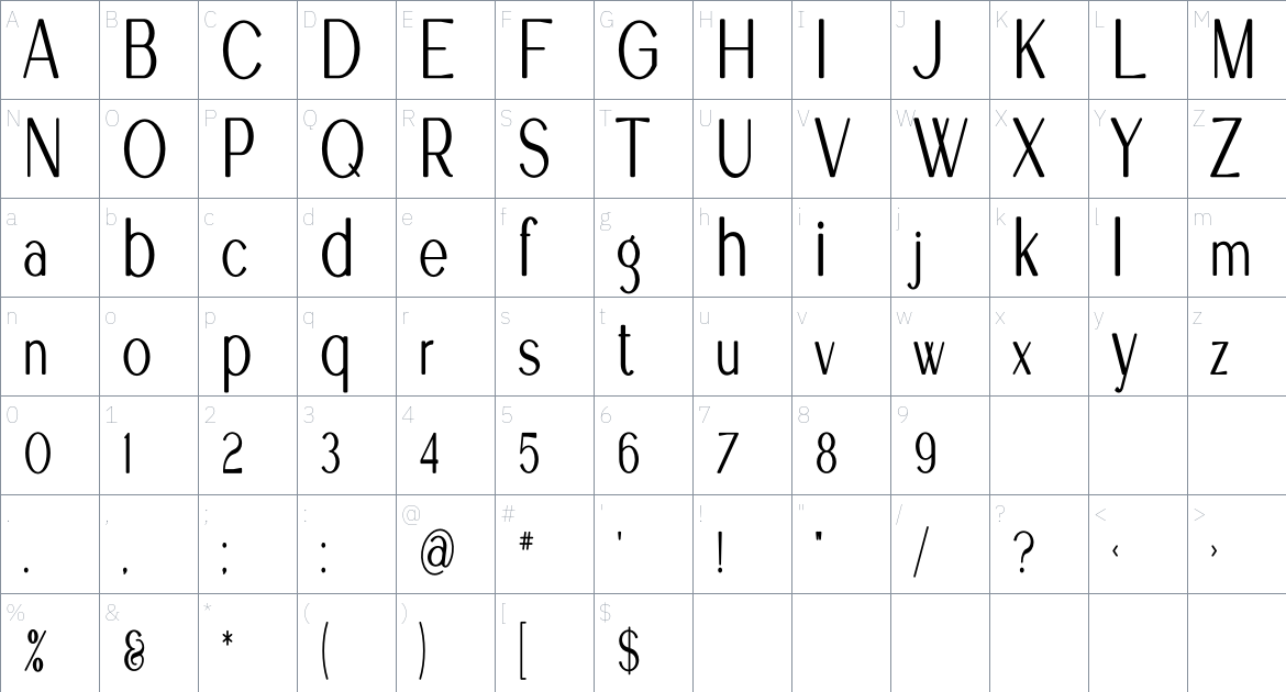 Bay font Character Map