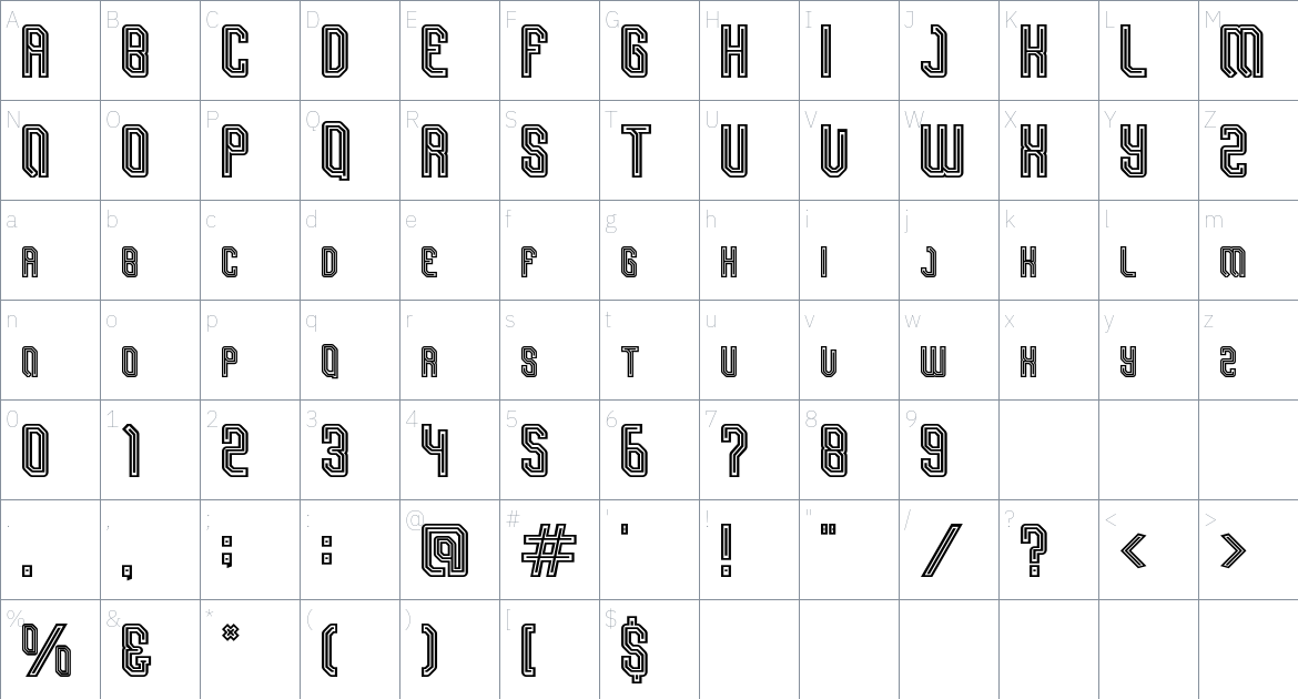 Sporticular font Character Map