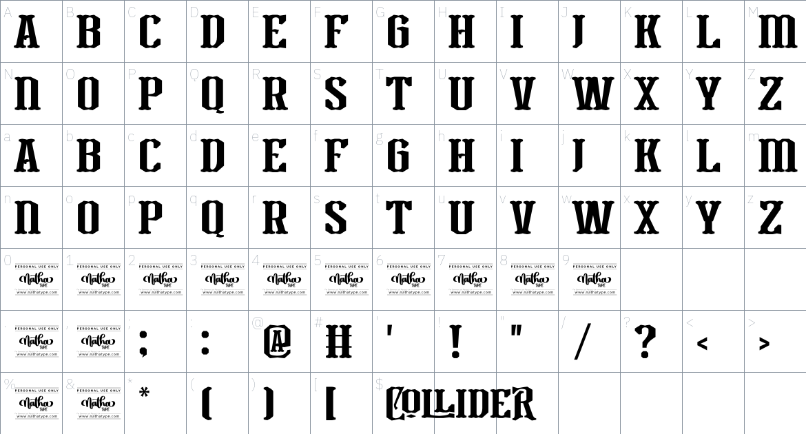 Collider font Character Map