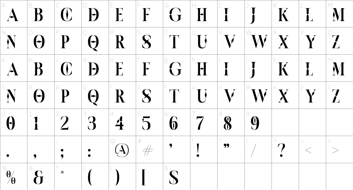 Moskice font Character Map