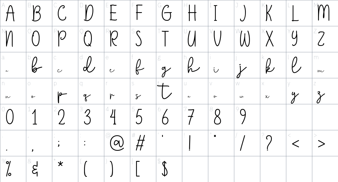 Nellisa font Character Map