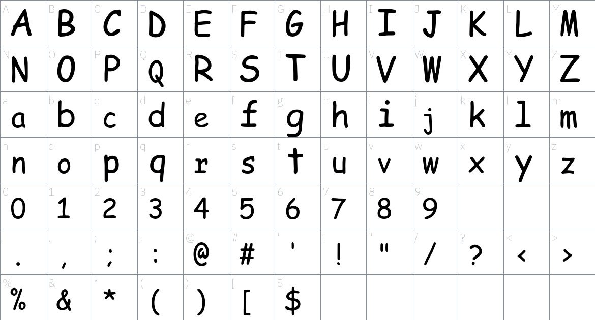 Koomik Mono font Character Map