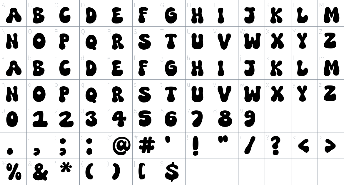 Super Funky Font font Character Map