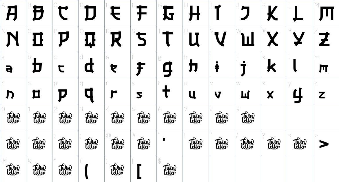 Badora font Character Map