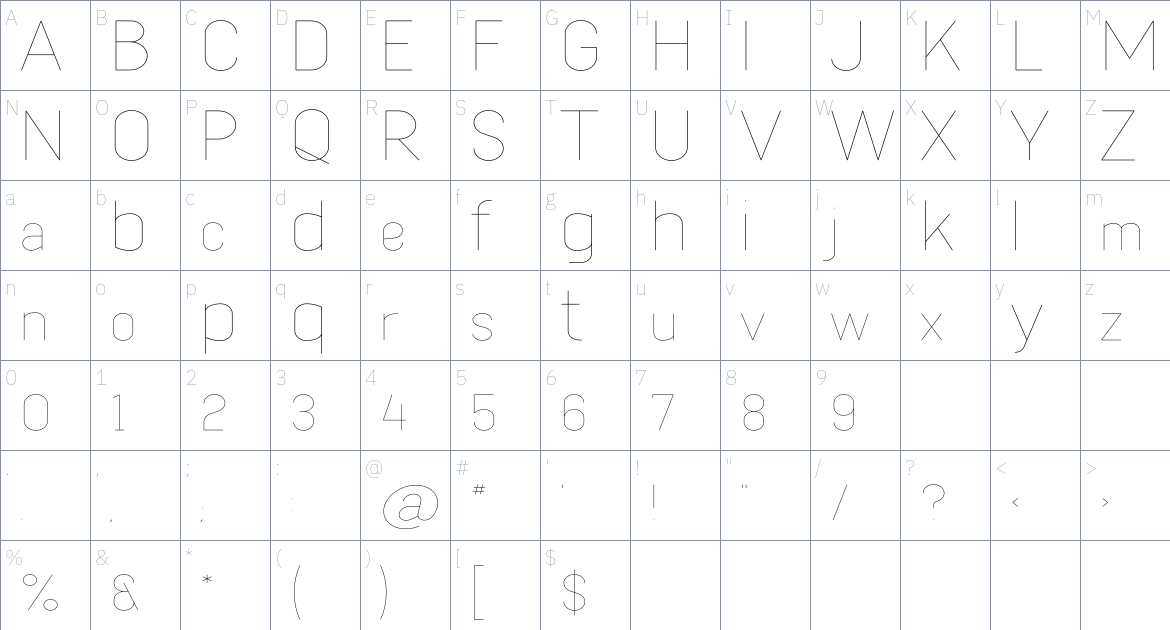 Attalea font Character Map