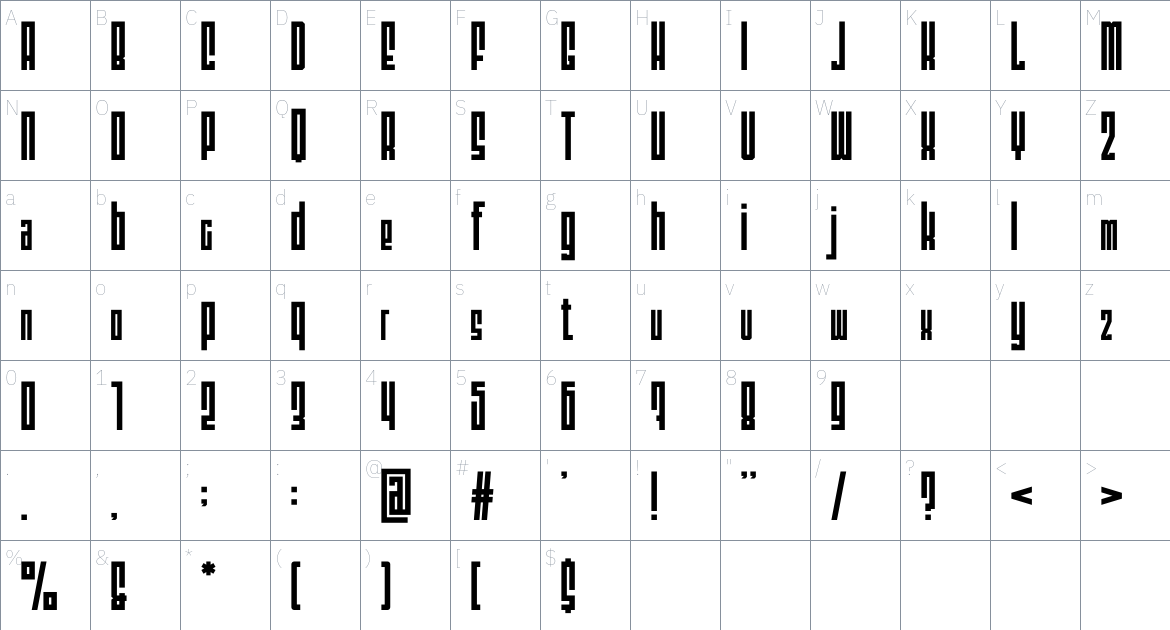 MORFIRE font Character Map