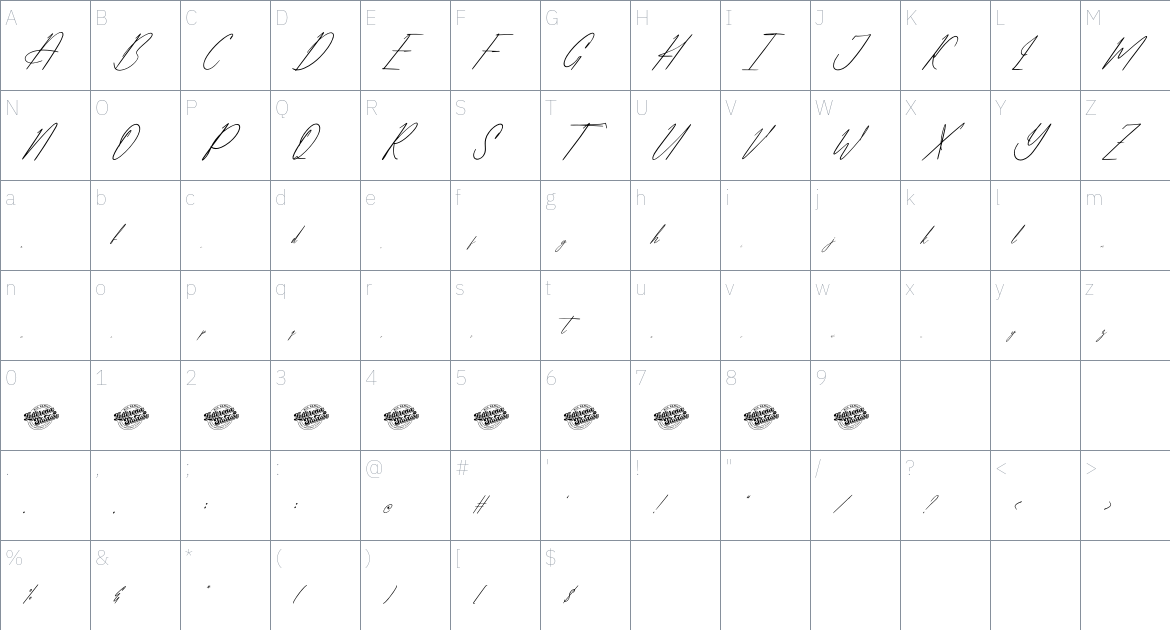 Alfinstare Qobylatin font Character Map