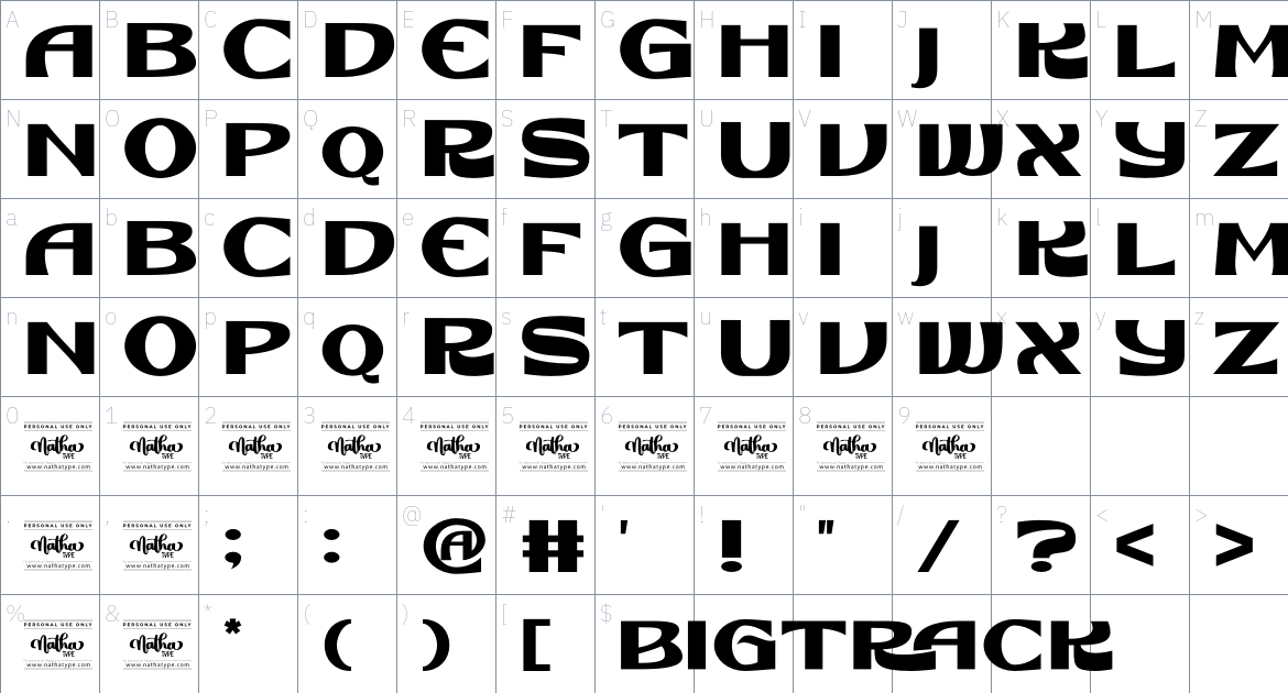 Bigtrack font Character Map