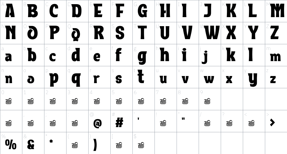 AOOLAN Trial font Character Map