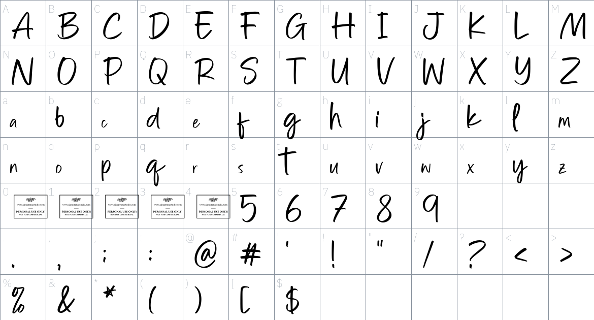 Kinston font Character Map