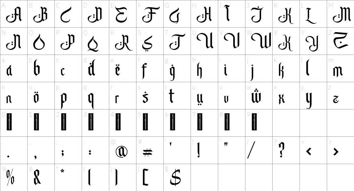 Aljawi font Character Map