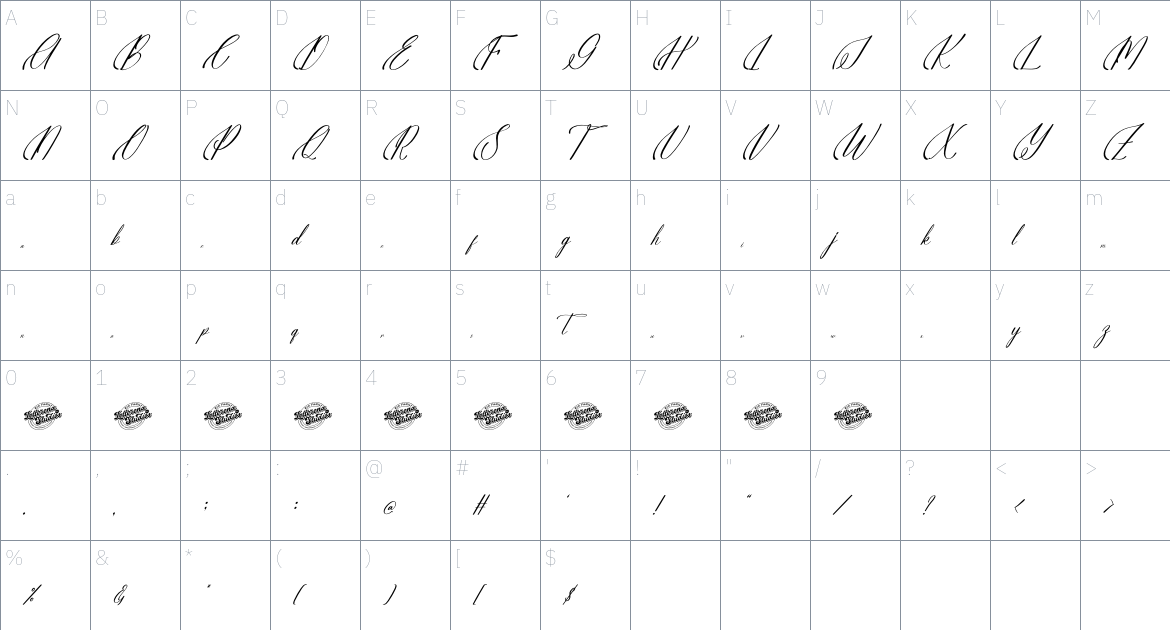 Elsantie Perilyna font Character Map