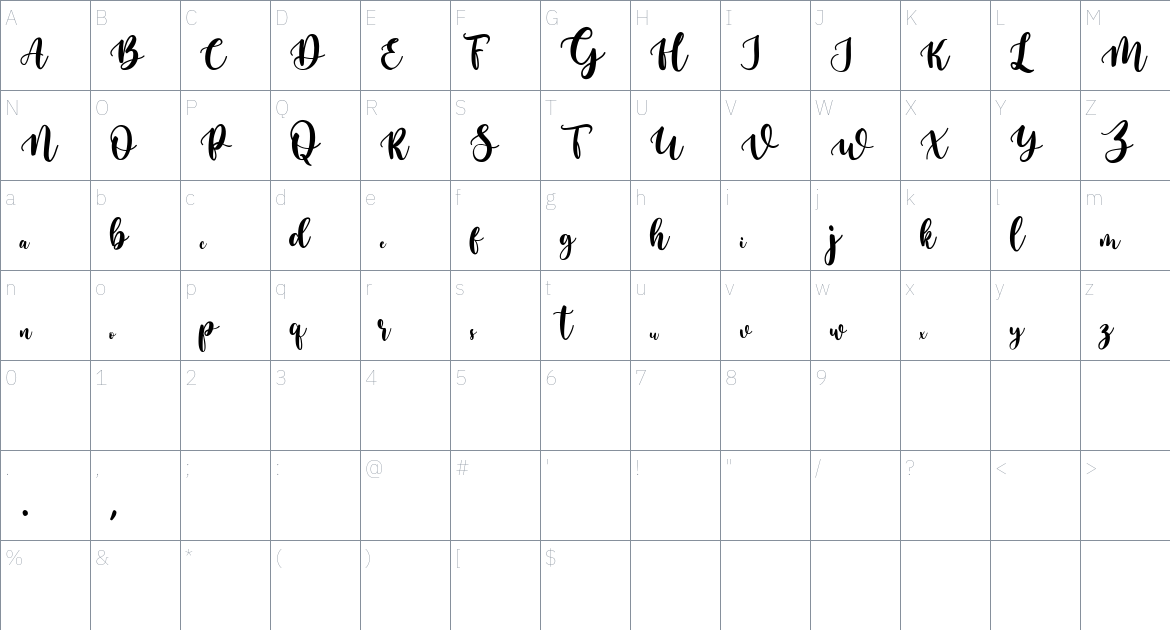 Hello Kalin font Character Map