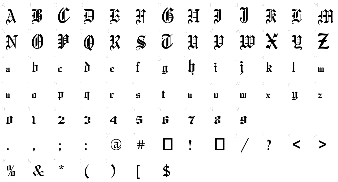 Bayone font Character Map