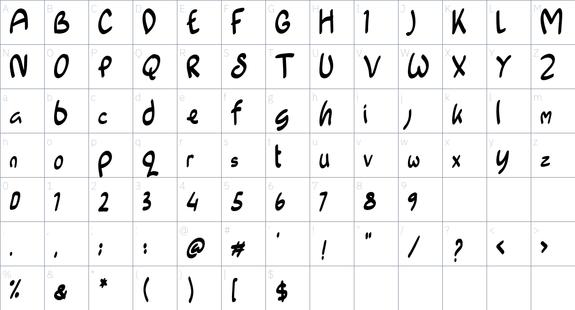 Dinglebay font Character Map