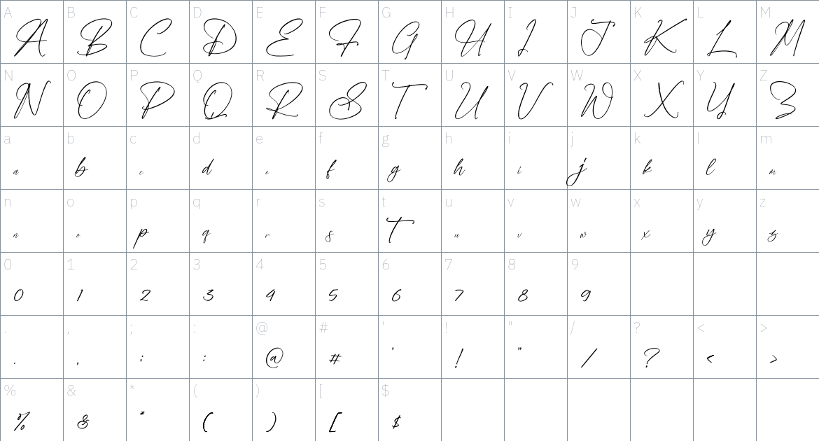 Himalaya Signature font Character Map