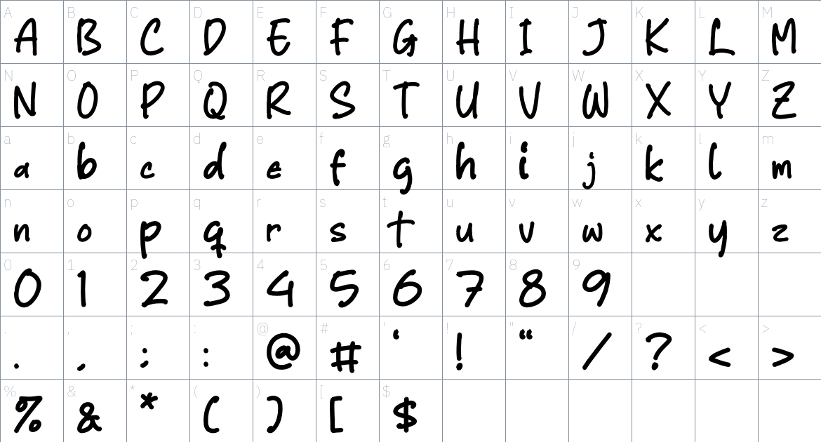 Mattew font Character Map